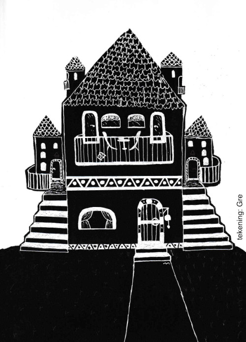 witte lijnen op zwart tekening van een huis