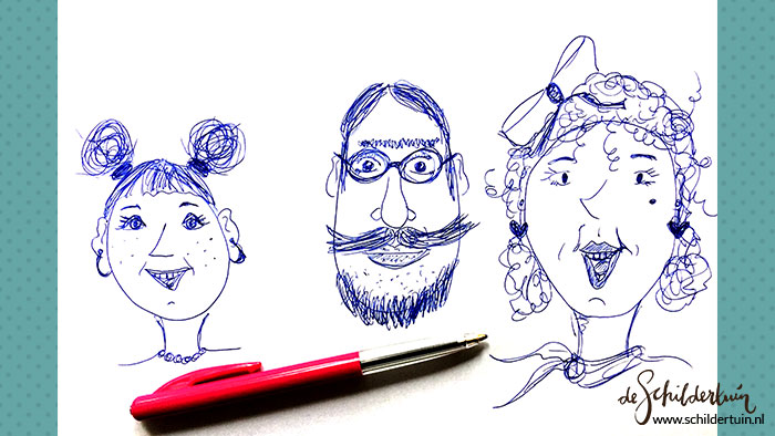 tekening met grappige gezichten
