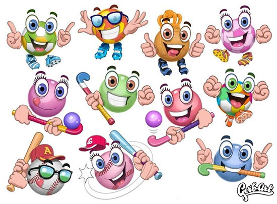 Serie sport charactertjes, illustraties van Gerben den Heeten